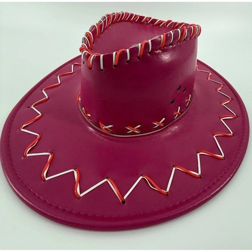 Pink PU Leather Cowboy Hat‎ with Neon Light Up Cowgirl for Costume Music Party